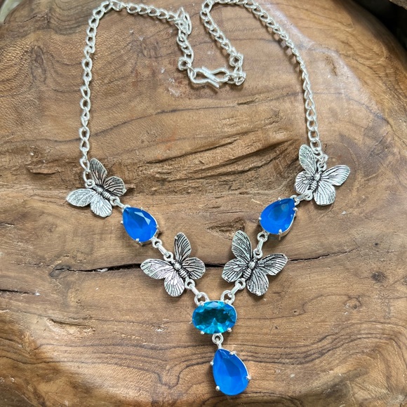 Hand Crafted Jewelry - Blue chalcedony & topaz butterfly necklace